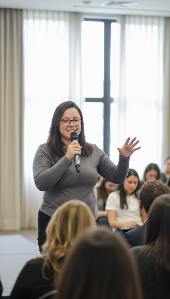 Karen Gomes em uma palestra